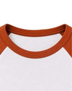 Camiseta raglán personalizada blanca y naranja quemado para mujer, cuello redondo informal, manga corta, mezcla de algodón suave, top de moda de verano - Product Image 5