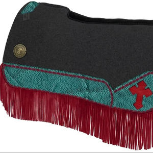 Beige Color Woolen Western Equestrian Hand <b>Tooled</b> Carved <b>Leather</b> Cutback Felt <b>Work</b> Horse Saddle Pad - Product Image 1