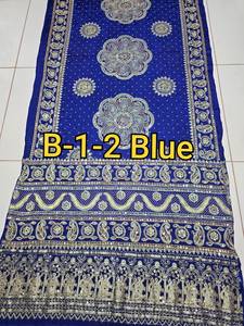 Sari en soie bleu dessiné à la main pour femme, traditionnel indien pakistanais, longueur ras du sol, ethnique, coupe classique, toutes saisons - Product Image 3