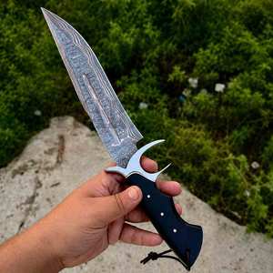 Couteau de chasse Bowie artisanal en acier damas cuivré à 3 lignes avec manche en bois, design médiéval personnalisable OEM, cadeau d'anniversaire - Product Image 5