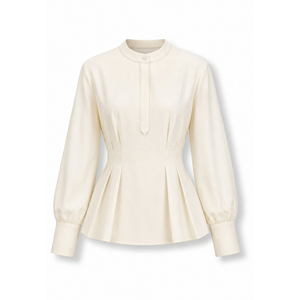Blusa Corta Elegante para Mujer con Cuello Mandarín y Pliegues, Estilo Peplum, Informal para Oficina, Algodón y Seda, OEM ODM, Teñido Liso, IRENE - Product Image 5