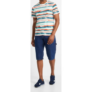 Camiseta de Manga Corta con Estampado de Rayas Multicolores de Moda Urbana para Hombre, Corte Regular, 240 GSM, 100% Algodón, Transpirable, de Secado Rápido - Product Image 2