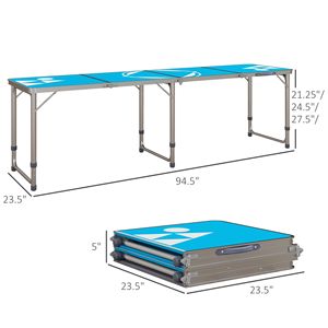 Tavolo da Picnic Pieghevole in Alluminio Leggero da 2,4 m con Gambe Regolabili, Design Portatile per Camera da Letto, Palestra, Spiaggia, BBQ, Escursionismo, Viaggi - Blu e Bianco - Product Image 3