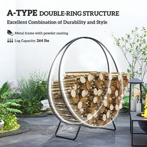 Support à bois de chauffage robuste de 48 pouces avec housse imperméable, pour intérieur et extérieur, noir, support de rangement pour bois, ensembles et accessoires pour cheminées - Product Image 4