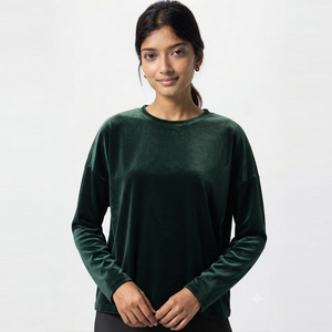 T-shirt en velours à manches longues pour femme OEM ODM, col rond uni, doux et chaud, décontracté, pour l'automne et l'hiver, coupe ample, tee-shirt pour femme - Product Image 1