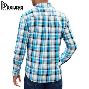 Chemise à carreaux turquoise pour homme avec logo personnalisé, col boutonné, hauts décontractés, chemise à carreaux pour homme OEM à manches longues en flanelle - Product Image 2