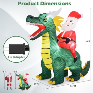Babbo Natale Gonfiabile da 2 Metri a Cavallo su Dinosauro con 5 Luci LED Luminose, Decorazione Natalizia da Esterno in Poliestere 210T - Product Image 3