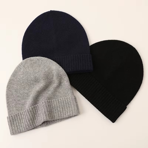Custom Embroidery logo Unisex 100% Real Cashmere Beanie for <b>Man</b> <b>Winter</b> <b>Hat</b> High Quality Rib Design - Product Image 1