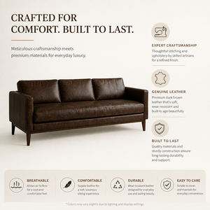 Luxury Dark <b>Brown</b> Leather <b>Sofa</b> with Solid Wood Legs Mid Century Modern 3 Seater Couch for Living Room Furniture - Product Image 6