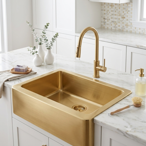 Évier carré en laiton massif, finition or satiné, pour cuisine, à encastrer sous plan, cuve unique, avec crépine, équipement sanitaire commercial - Product Image 2
