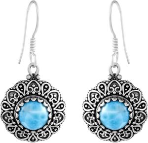 Pendientes de Plata de Ley 925 con Incrustaciones de Larimar Natural, Diseño Floral, Estilo Vintage 2026, para Mujer, Joyería Fina - Product Image 4