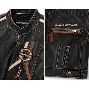 <b>Men's</b> Vintage Distressed Genuine Cowhide Leather Motorcycle <b>Jacket</b> Custom Retro Racing <b>Biker</b> <b>Jacket</b> Stand Collar Leather Coat - Product Image 4