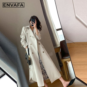 Custom Windbreaker Jackets Women's Spring New High-end Atmosphere and Thin Mid-<b>length</b> Over-the-knee <b>Coat</b> - Product Image 6