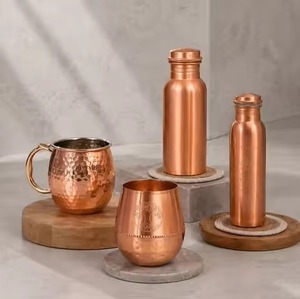 Custom Logo Solid Copper Moscow Mule Party Mug Pure Copper Cup with Straw Coaster for <b>Beer</b> Cocktail - Product Image 5