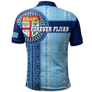Chemises polo à manches courtes pour hommes, fabrication OEM, chemise polo FIJI, rayures circulaires, drapeau imprimé en 3D, t-shirt de golf personnalisé - Product Image 2