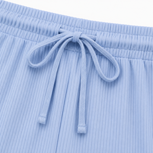 Ensemble décontracté d'été deux pièces pour femmes, haut ample à manches courtes en tricot côtelé et short au-dessus du genou - Product Image 4