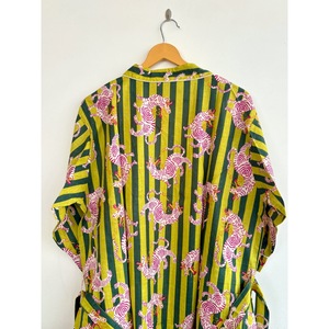 Printed <b>Animal</b> <b>Pattern</b> Breathable 100% Cotton Kimono Robe with Belt Long Sleeve Maxi Length Loose Fit Striped Design Cover-Up - Product Image 2