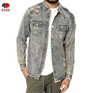 Veste en jean sur mesure de qualité supérieure pour homme, fermeture à boutons avec logo personnalisé, col rabattu - Product Image 6
