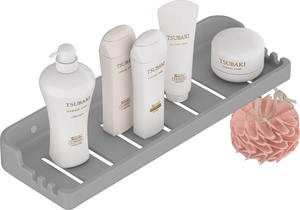 Étagère de douche suspendue au-dessus du verre avec crochets, organisateur à deux niveaux en acrylique transparent, panier de rangement de salle de bain antirouille - Product Image 3