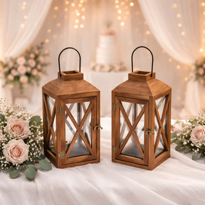 Portavelas de Madera y Vidrio, Color Madera Natural, Farol Colgante para Decoración de Bodas y Hogar - Product Image 6