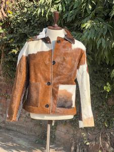 <b>Men's</b> Genuine Cowhide Leather <b>Jacket</b> Brown <b>White</b> Cow Print Western Ranch Coat Custom Wholesale Unisex Eco-Friendly Windproof - Product Image 3
