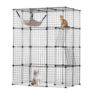 Gabbia per Gatti in Metallo a 4 Livelli Smontabile 41x28x55 con 4 Porte Frontali, Amaca, Rampa e Scale - Recinto per Allevamento Interno - Product Image 1