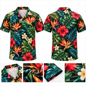 Chemise d'été décontractée pour homme, à motif floral hawaïen, extensible, tissée, respirante, à séchage rapide, écologique, avec fermeture à bouton unique - Product Image 1