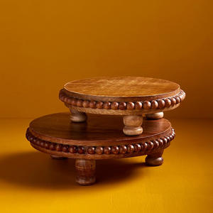 Support de piédestal rond en bois de manguier pour affichage de la cuisine de ferme et de la salle de bain pour la maison - Product Image 3