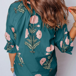 Custom <b>Hawaiian</b> <b>Shirt</b> Bohemian Floral Button V-neck DTG Print Top Summer Casual Loose Plus Size Beach Funny <b>Women</b> - Product Image 4