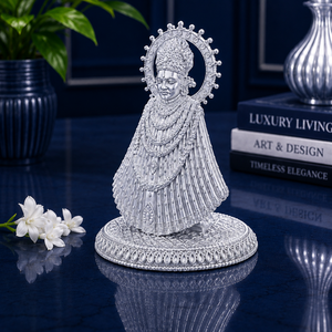 Idole Khatu Shyam faite à la main en argent plaqué 999 de Jaipur Metals |   Statue religieuse 100% en laiton |   4x6,8x6 cm |   59g |   Pooja et Cadeau - Product Image 5
