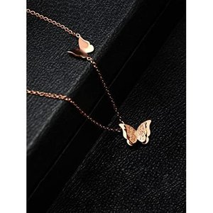 Collar con colgante de mariposa de oro rosa para mujeres y niñas, regalo de joyería artesanal moderna de acero inoxidable - Product Image 4