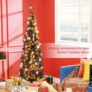 6ft Pre-Lit Pencil Christmas Tree Slim Artificial Xmas Tree Warm White LED <b>Lights</b> Realistic <b>Branches</b> Black Decorated for - Product Image 4