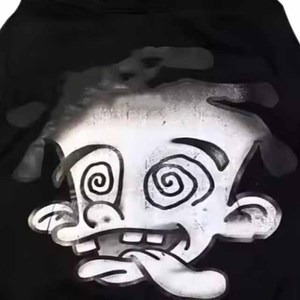 Sweat à capuche pour homme en coton tricoté noir, coupe oversize, décontracté, hiver, avec logo frontal et imprimé dessin animé personnalisé, manches classiques - Product Image 2
