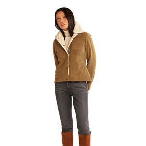 Women's Corduroy Trucker <b>Jacket</b> With Faux Fur Lining Button Closure Solid Color Autumn Wear Regular Fit Patch Pockets - Product Image 3