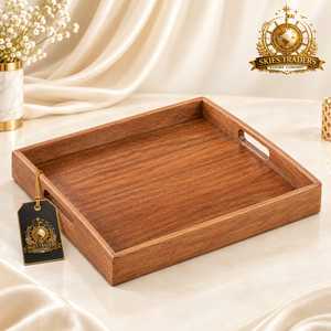 Plateau de service carré en bois avec poignées découpées, plateau de table basse moderne en bois, organisateur de cuisine, centre de table à manger - Product Image 4