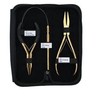 Kit d'outils pour extensions capillaires : Pince à sertir plate à trois trous pour micro-perles et enfileur de boucles pour extensions micro et nano-rings - Product Image 3