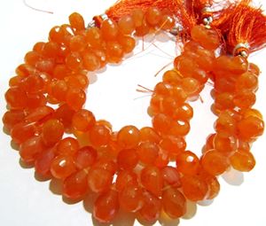 Natural Carnelian Tear <b>drop</b> Shape Briolette Faceted 6x9mm Gemstone Beads Strand 8 inches long - Product Image 2