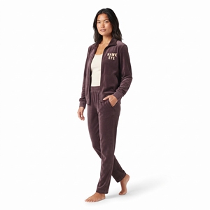 Ensemble de survêtement en velours tendance pour femme, deux pièces personnalisées, coupe classique, veste zippée en velours et pantalon assorti, tenue décontractée d'hiver - Product Image 2