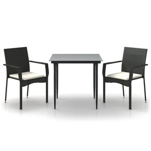 Set da Pranzo da Giardino in Rattan Nero per 2 Persone, Resistente alle Intemperie, Arredamento da Esterno in Stile Contemporaneo con Struttura in Metallo - Product Image 4