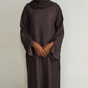 Nuevo Diseño de Kaftán, Abaya de Lino, Vestidos Musulmanes Casuales de Talla Grande, Hechos a Mano, Corte Holgado, Ropa Islámica Transpirable - Product Image 4