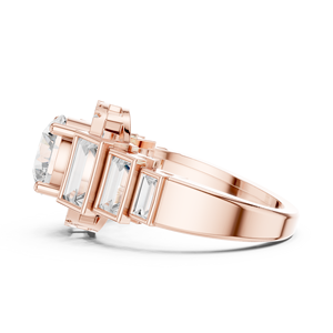 Impresionante Anillo de Compromiso con Media Halo de Diamantes Moissanite de Corte Redondo, Detalles en Baguette, Chapado en Oro Rosa sobre Plata, Joyería para Propuesta - Product Image 2