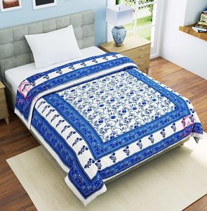 Premium 400 TC Pure Cotton Jaipuri Razai/<b>Quilt</b> Printed Lightweight Handmade Bohemian Single Bed <b>Bedding</b> 85 X 55 Inches - Product Image 6