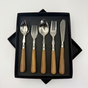 Juego de Cubiertos de Acero Inoxidable de Alta Calidad, 5 Piezas, con Mango de Madera, Acabado Espejo, para Hogar, Hotel y Restaurante - Product Image 1