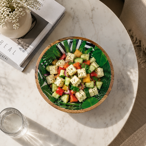 Tazón para Ensalada de Madera de Mango con Estampado de Hojas Verdes Tropicales, Hecho a Mano, Apto para Alimentos, Tazón de Madera para Servir, Tazón para Frutas, Pasta y Comida - Product Image 4
