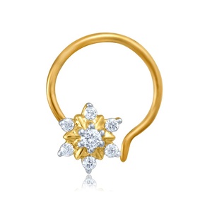 GLEAMORA ENTERPRISE Flower Shape Brilliant Cut Lab Grown Diamond <b>Nose</b> <b>Pin</b> 18K Yellow Gold Plated Luxury Certified Stud Women's - Product Image 1