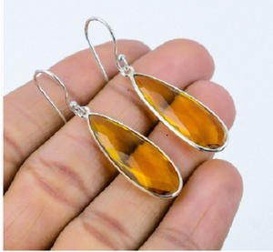 Boucles d'oreilles pendantes en quartz citrine en forme de poire, vente en gros - Product Image 1