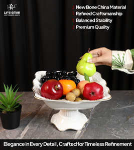 Frutero de porcelana de hueso blanco de ultra lujo con soporte Plato de servicio pulido Ecológico y sin BPA para fiestas - Product Image 5