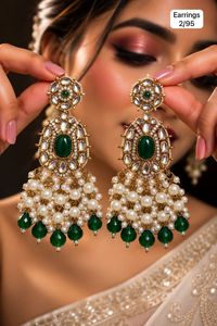 Pendientes colgantes estilo candelabro Kundan, imitación de perlas, latón chapado en oro, diseño floral, joyería moderna para mujer, para fiestas y bodas - Product Image 5