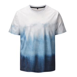 Men's Summer Casual 2-Piece <b>Set</b> Gradient Blue Tie-Dye T-Shirt Shorts Quick Dry Breathable Athletic Wear Crew Neck <b>Knitted</b> Fabric - Product Image 2