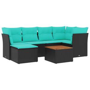 Juego de sofás de patio de ratán sintético negro de 7 piezas con cojines, sofás de jardín - Product Image 2